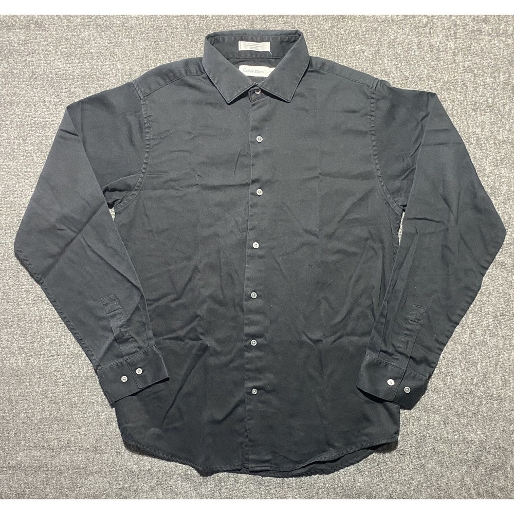 Calvin Klein Boys Sateen Black Long Sleeve Button Up Dress Shirt Size 18